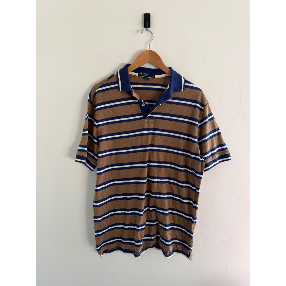 Cremieux Collection Mens Striped Polo Shirt Brown Blue White Size Medium